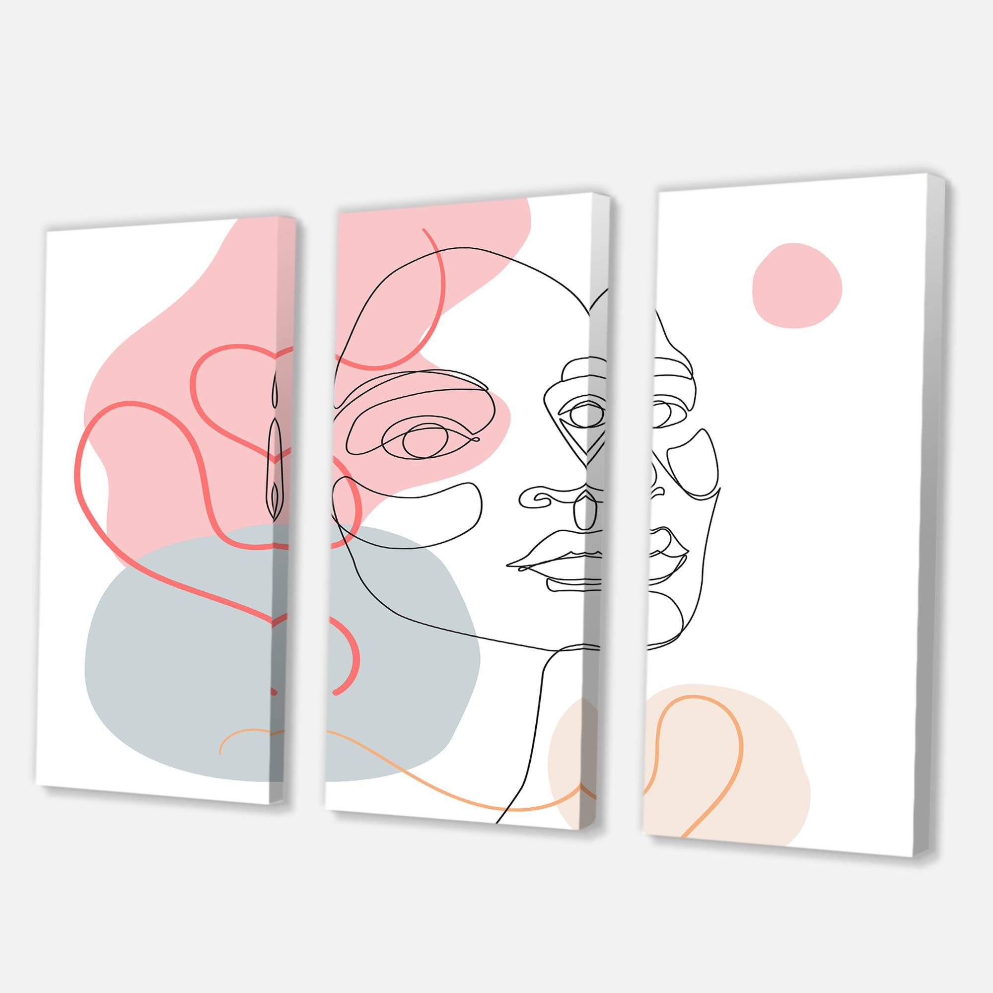 Designart - One Line Drawing of Young Woman In Pastel Tones